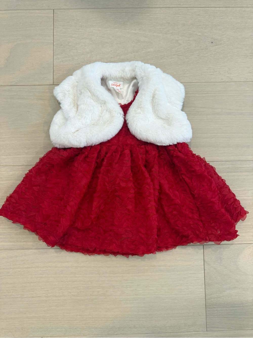 Cat & Jack Red Dress with White Faux Fur Vest